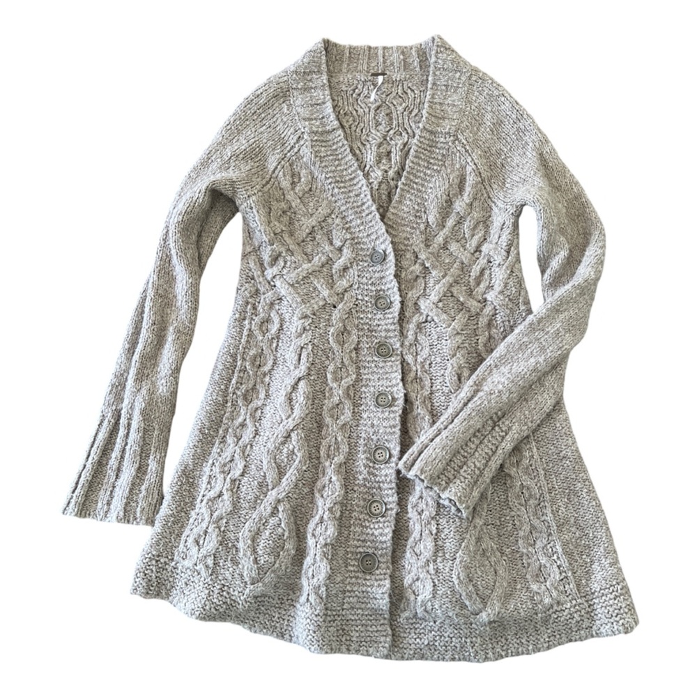 Free People Women's Gray Cable Knit Sweater